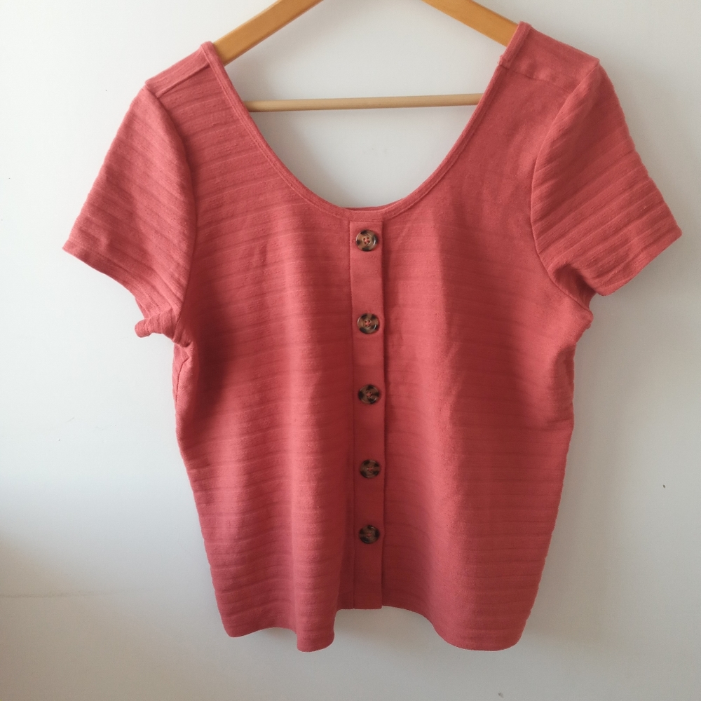 Torrid 00 (M-L) Red Terracotts Rib Button Midi Top
